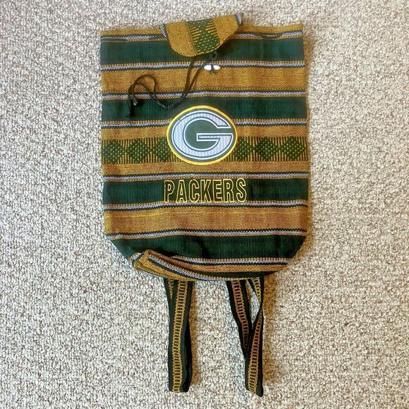 Green Bay Packers Mexican Blanket Backpack Green Gold Embroidered Football Love - Picture 2 of 10